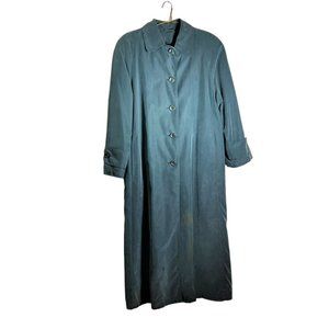 Vtg Jones New York Dark Teal Maxi Flare Trench Coat Wool & Satin Linings, Sz S/M